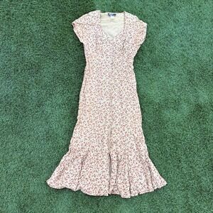 Vintage Dawn Joy Floral Button Front Midi Dress Cottagecore Prairie Size 7-8